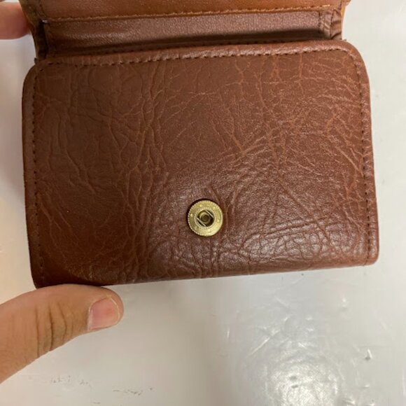 Women's Two-Tone Brown Gold Faux Leather Tri-Fold Wallet Small - Picture 7 of 8